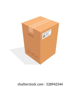 Isometric cardboard box packaging isolated, vector illustration design