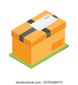 Isometric cardboard box packed and sealed for shipment and delivery