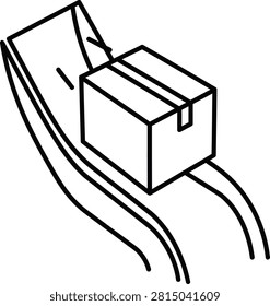 Isometric Cardboard Box Sliding Down Industrial Delivery Chute Outline Icon With Editable Stroke Isolated on White