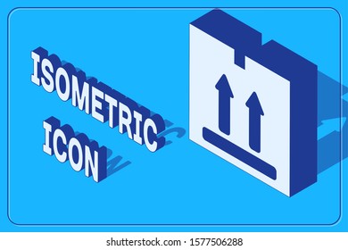 Isometric Cardboard box with traffic symbol icon isolated on blue background. Box, package, parcel sign. Delivery, transportation and shipping.  Vector Illustration