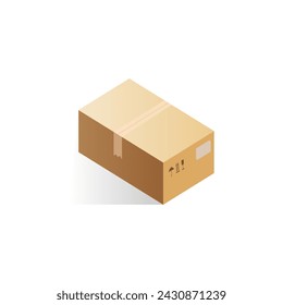 Isometric cardboard box, warehouse parcel closed with adhesive tape vector illustration