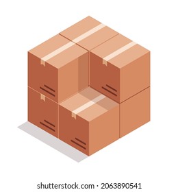 Isometric cardboard boxes. Box for transportation, packaging and delivery. Vector illustration.