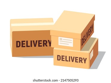 Isometric cardboard boxes set for delivery and storage. Isolated carton crates collection with various angles and point of view.