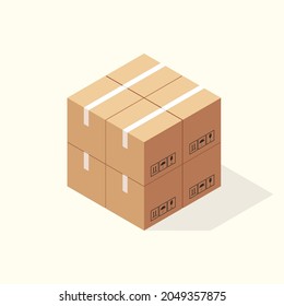Cajas de cartón isométricas. Ilustración del vector