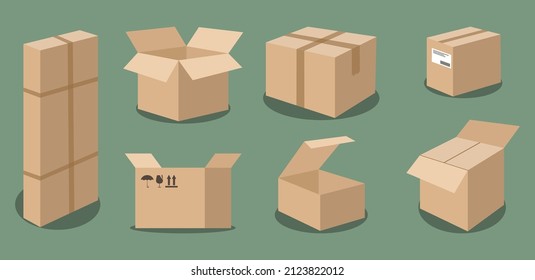 Isometric cardboard delivery boxes Free Vector Set