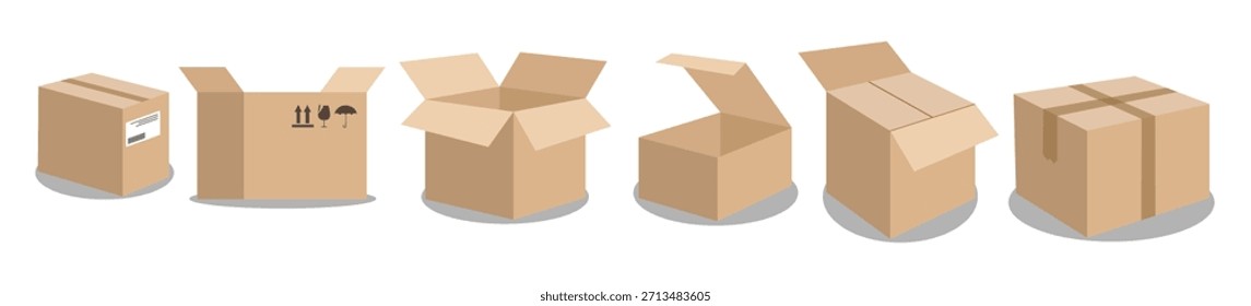 Conjunto de vetor de caixas de distribuição de papelão isométrico