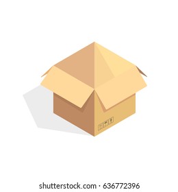 Isometric Cardboard Icon. Cartoon Package Box Vector Illustration.