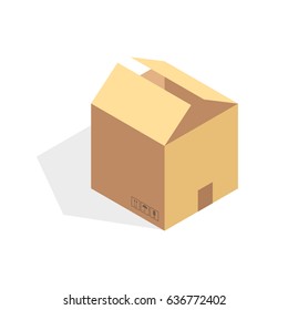 Isometric cardboard icon. Cartoon package box vector illustration.