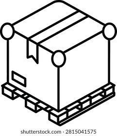 Isometric Cardboard Shipping Box With Integrated Pallet Feet Minimalist Monoline Outline for Logistics and Distribution Services