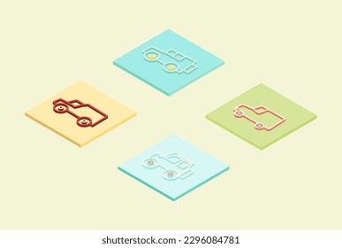 isometric cards set with doodle SUV car 