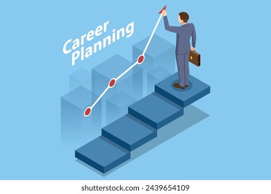 Isometric Career Growth. Business Arrow Target Direction. Success. Business Vision and Target. Business Development Plan for Improvement. Way to Success Cover, Persentation, Social Media Poster