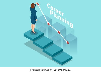 Isometric Career Growth. Business Arrow Target Direction. Success. Business Vision and Target. Business Development Plan for Improvement. Way to Success Cover, Persentation, Social Media Poster