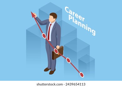 Isometric Career Growth. Business Goal Achieving, Development, Progress or Growth. Business Arrow Target Direction. Success. Business Vision and Target. Investment ROI