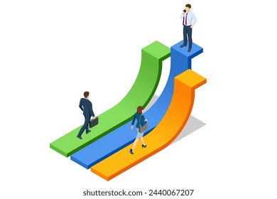 Isometric Career Growth. Businessman and The road to success Way to Success Cover, Persentation, Social Media Poster. Investment ROI