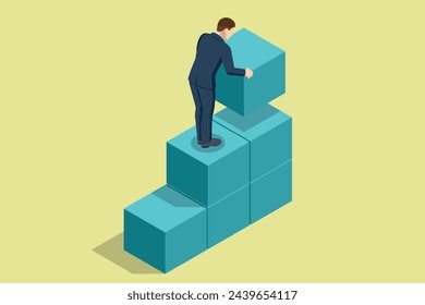 Isometric Career Growth. Creative idea, Start Up, Future Success. Business Arrow Target Direction. Success. Business Vision and Target. Way to Success Cover, Persentation, Social Media. Investment ROI