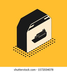 Isometric Cargo ship with boxes delivery service icon isolated on yellow background. Delivery, transportation. Freighter with parcels, boxes, goods.  Vector Illustration