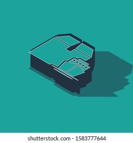 Isometric Cargo ship with boxes delivery service icon isolated on green background. Delivery, transportation. Freighter with parcels, boxes, goods.  Vector Illustration