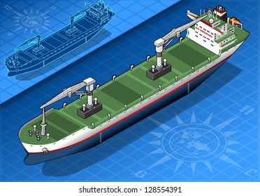 Isometric Cargo Ship Container in Navigation. 