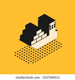 Isometric Cargo ship icon isolated on yellow background.  Vector Illustration