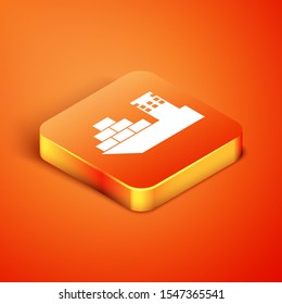 Isometric Cargo ship icon isolated on orange background.  Vector Illustration