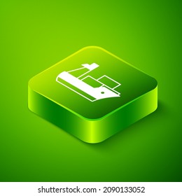 Isometric Cargo ship icon isolated on green background. Green square button. Vector