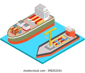 Isometric  cargo ships and container icon. vector illustration