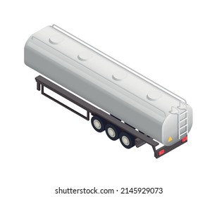 Isometric cargo trailer with tank on white background 3d vector illustration