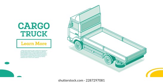 Isometric Cargo Truck. Commercial Transport. Logistics. Outline Object. Vector Illustration. Car for Carriage of Goods. Back View.