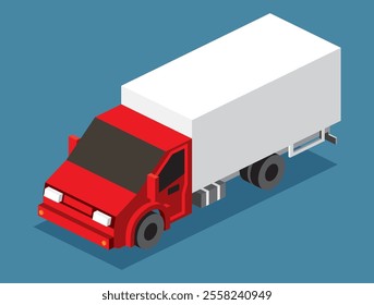 Isometric Cargo Truck. Commercial Transport. Logistics. 3D City Object for Infographics. Vector Illustration. Car for Carriage and Delivery of Goods. Front View. Lorry Mock-up Template.