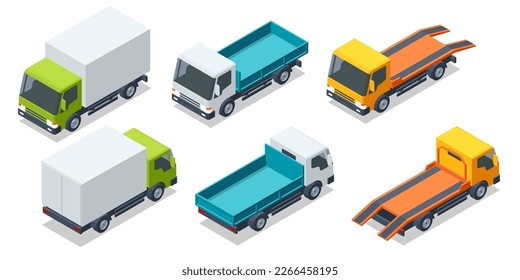 Isometric Cargo Truck transportation. Fast delivery or logistic transport. Empty small truck. Small truck van lorry for transportation of cargo goods