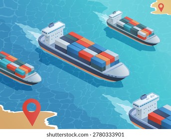 Isometric cargoship vector illustration of cargo boat