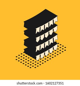 Isometric Carnival garland with flags icon isolated on yellow background. Party pennants for birthday celebration, festival and fair decoration.  Vector Illustration