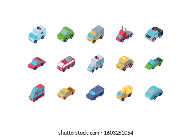 Isometric cars icon set design, Transportation vehicle transport wheel speed traffic road and travel theme Vector illustration