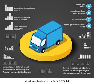 Isometric  cars and trucks transport infrastructure of the town