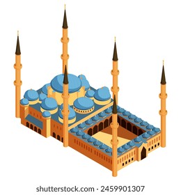 mezquita azul de caricatura isométrica en estambul, Ilustración vectorial