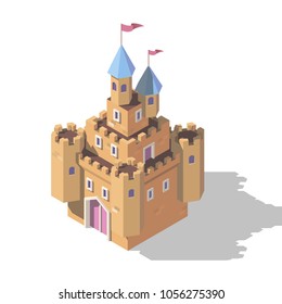 Isometric cartoon castle. Game design fortress concept.