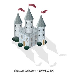 Isometric cartoon castle. Game design fortress concept.