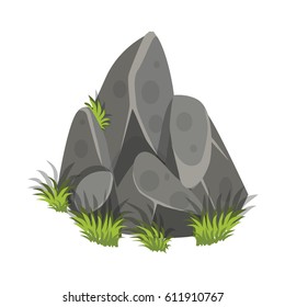 Isometric Cartoon Rock Slab with Grass - Elements for Tileset Map, Landscape Design or Game Object in Colorful Detailed Vector