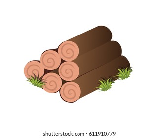 Isometric Cartoon Tree Logs of Timber - Element for Tileset Map, Landscape Design or Game Object in Colorful Detailed Vector