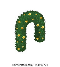 Isometric Cartoon Wedding Ceremony Arch Dome Decorated with Yellow Chamomile Flowers and Green Leaves - Elements for Tileset Map, Landscape Design or Game Object in Colorful Detailed Vector