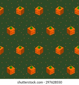Isometric carved pumpkins. 3D style seamless pattern.