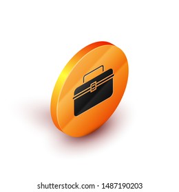 Isometric Case or box container for wobbler and gear fishing equipment icon isolated on white background. Fishing tackle. Orange circle button. Vector Illustration