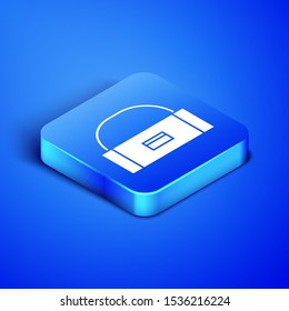 Isometric Case or box container for wobbler and gear fishing equipment icon isolated on blue background. Fishing tackle. Blue square button. Vector Illustration
