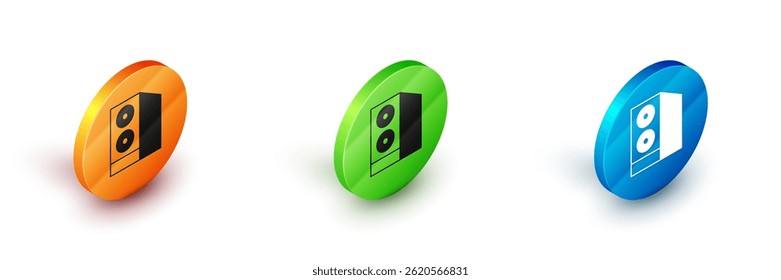 Isometric Case of computer icon isolated on white background. Computer server. Workstation. Circle button. Vector