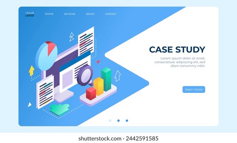 Isometric case study landing page template vector design in eps 10