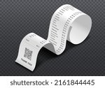 Isometric cash receipt. Curved long bill from supermarket. Business and marketing, discounts and special offers for buyers. Confirmation of purchases, financial literacy. Realistic vector illustration
