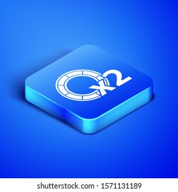 Isometric Casino chips icon isolated on blue background. Casino gambling. Blue square button. Vector Illustration