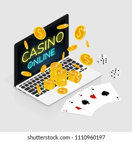 isometric casino online card & dice coins vector