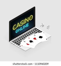 isometric casino online card & dice coins vector