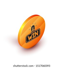 Isometric Casino win icon isolated on white background. Orange circle button. Vector Illustration